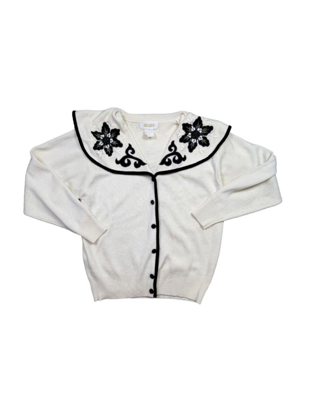 Vintage Belldini Cream Sailor Collar Cardigan Embroidered Beaded Sweater Large
